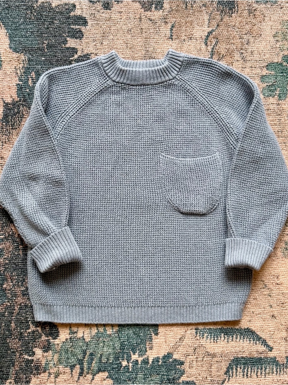 Zara Kids Waffle Knit Chunky Pocket Crewneck Sweater in Light Blue - 2-3 Years